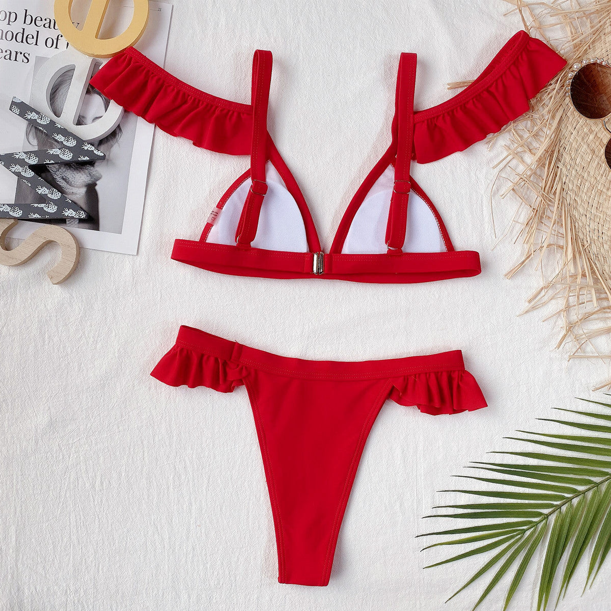 Outer Single Swimsuit Solid Color Lotus Sleeve Women Seperated Swimwear Swimsuit Bella Mia