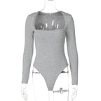 Women Clothing Winter Sexy Square Neck Lace Slim Fit Base Long Sleeve Jumpsuit Bella Mia