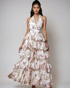 Spring Women Clothing Dress Sexy V neck Sling Multi Layer Printing Dress Bella Mia