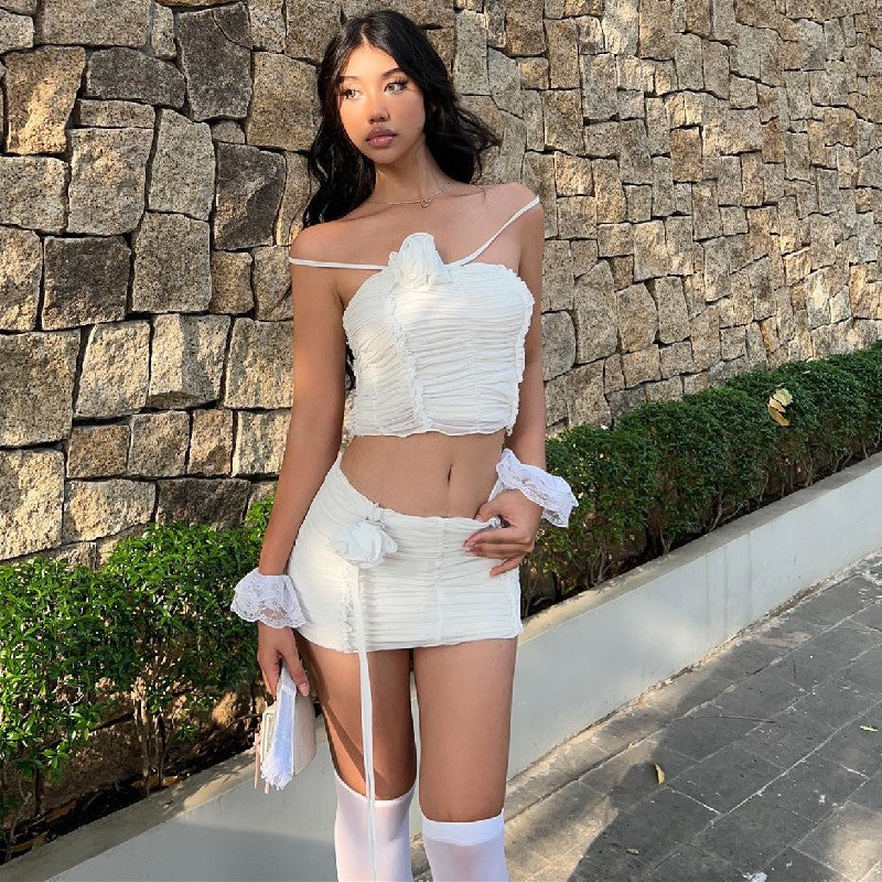 Summer Women Clothing Sexy Two Piece Set Pleated Tube Top Skirt Sets Bella Mia