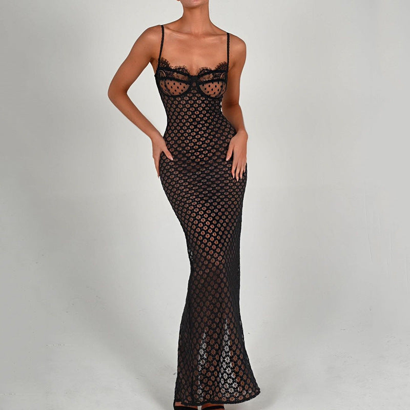 Autumn Sexy Suspender Tight Dress Lace Backless Split Polka Dot Dress Bella Mia