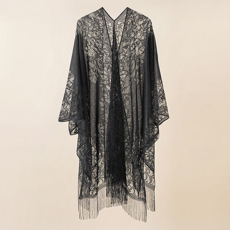 Lace Large Shawl Leaky Lace Cardigan Sun Protection Clothing Beach Cover Up Sun Protection Shawl Bella Mia
