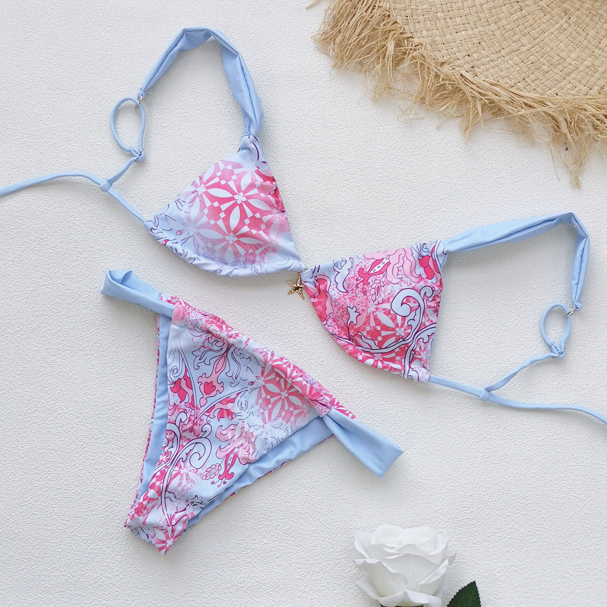 Floral Three Point Low Waist Bikini Strap Sexy Backless Split Swimsuit Women Bikini Bella Mia