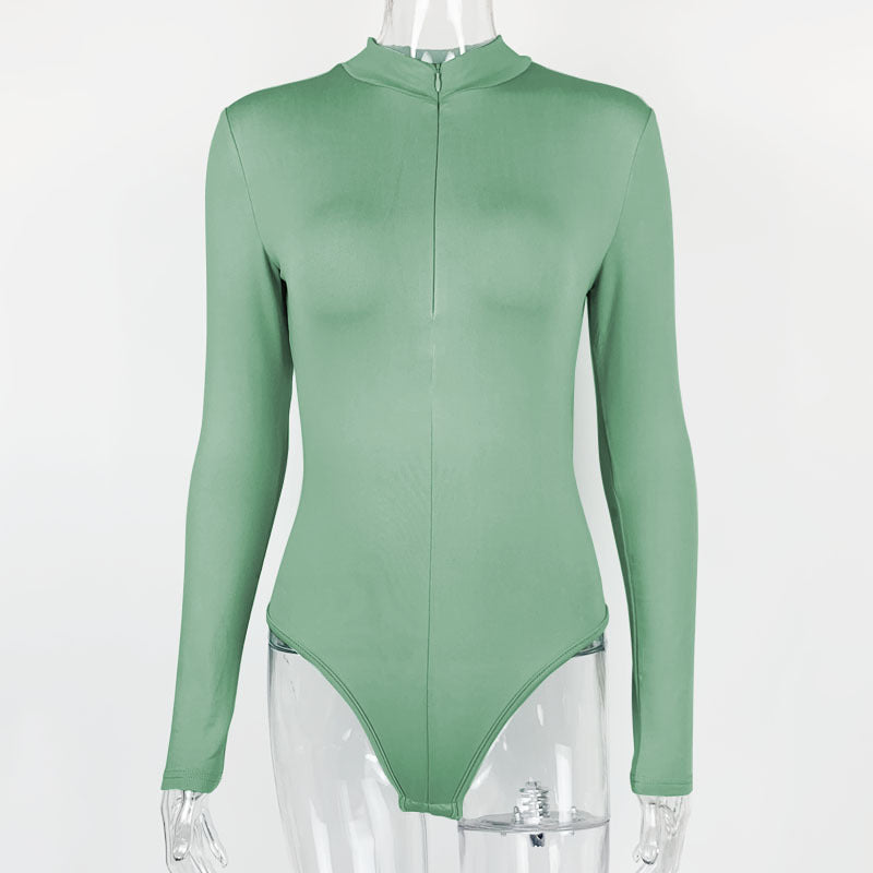 Autumn Winter Bottoming Shirt Women Clothing Long Sleeve Zipper Tight Bodysuit Bella Mia