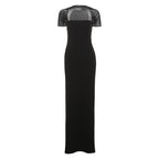 Summer Sexy Tight Waist See through Maxi Dress Elegant Shoulder Baring Solid Color Dress Women Clothing Bella Mia