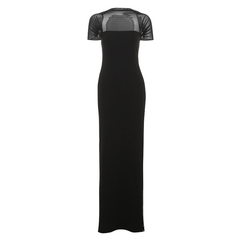 Summer Sexy Tight Waist See through Maxi Dress Elegant Shoulder Baring Solid Color Dress Women Clothing Bella Mia