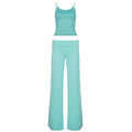 Women Clothing Mint Green Striped Street Suspender Trousers Two Piece Sets Summer
