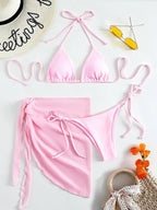 Solid Color Triangle Cup Bandage Sexy Bikini Three Piece Swimsuit Bella Mia
