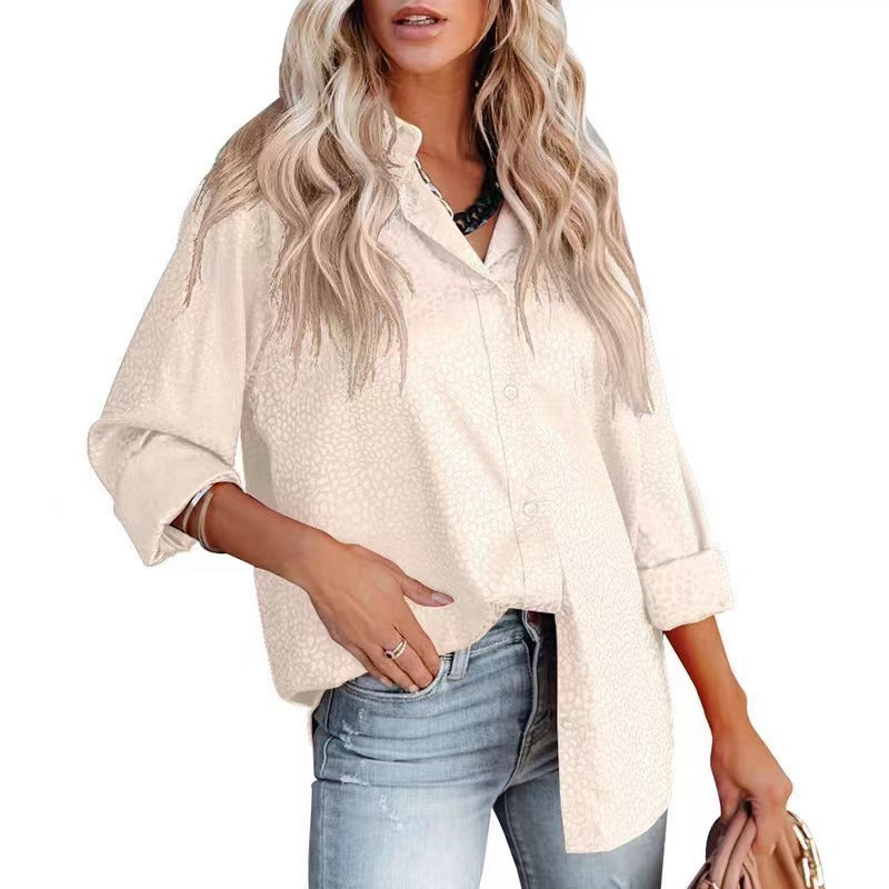 Women Shirt Autumn Comfort Satin Gravel Pattern Long Sleeve Loose Women Top Bella Mia