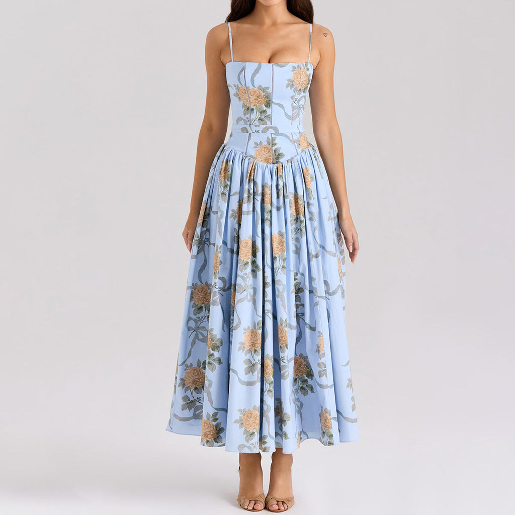 Sexy Printing Slip Dress Summer Slim Fit Backless Maxi Dress Elegant High Sense Summer Beautiful Dress Bella Mia