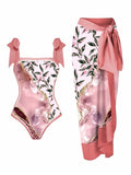 Swimwear Multi Color Printed Chiffon Dress One Piece Sunscreen Swimsuit Bella Mia