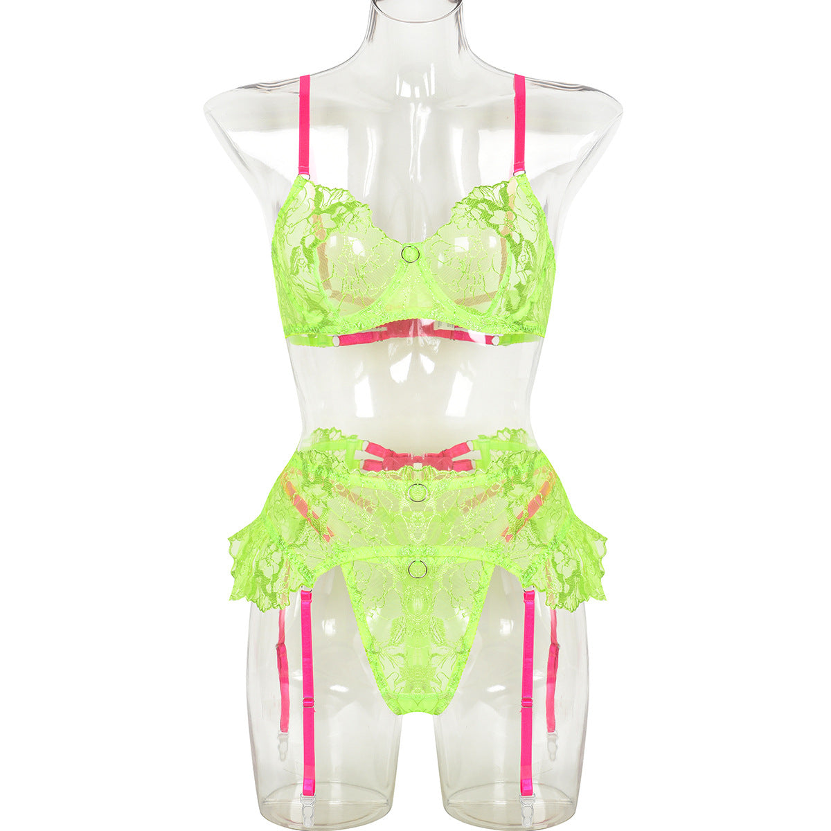 Women Clothing Embroidered Floral Exquisite Underwear Complex Process Sexy Contrast Color Three Piece Set Bella Mia