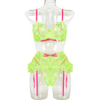 Women Clothing Embroidered Floral Exquisite Underwear Complex Process Sexy Contrast Color Three Piece Set Bella Mia