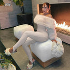 Autumn Winter Women Clothing Sexy Plush Stitching High Waist Slim Solid Color Jumpsuit Bella Mia