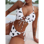 Swimsuit Women Triangle Lace up Cow Printed Sexy Criss Cross Cutout Bikini Bella Mia