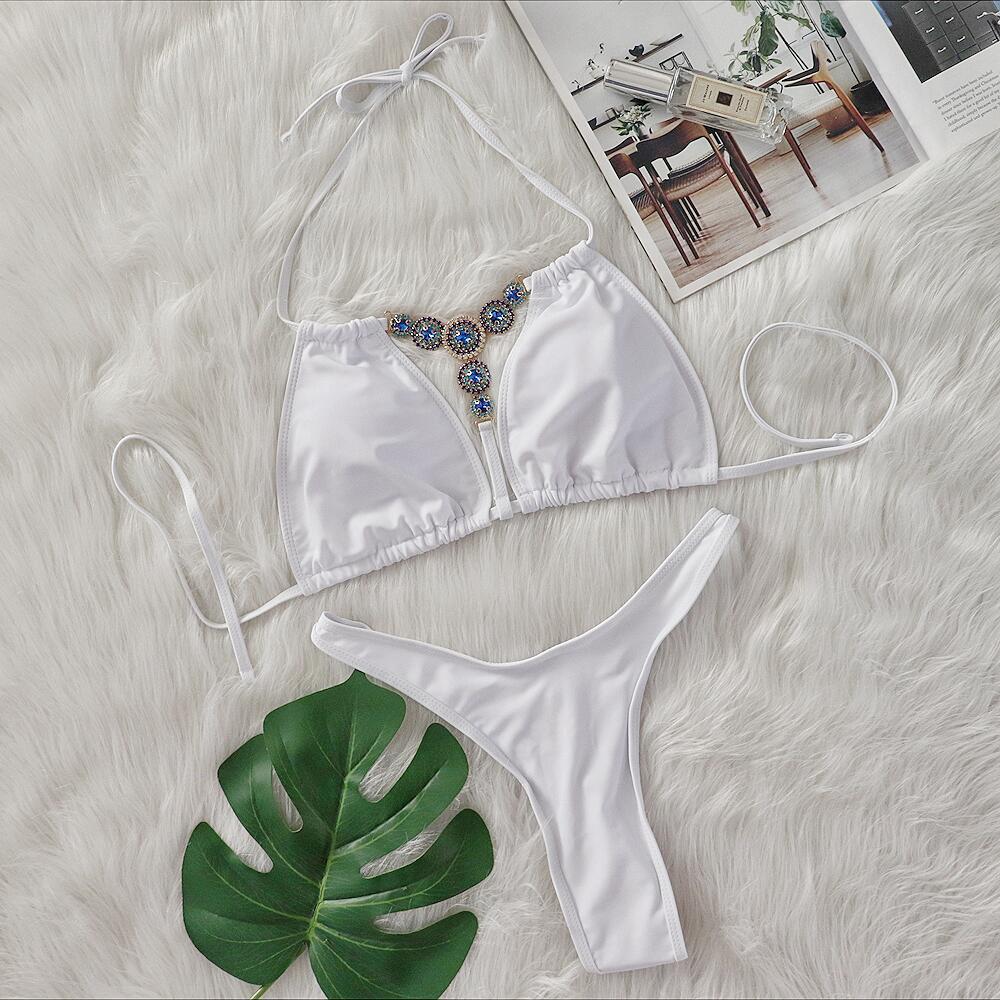 Bikini Crystal Diamond Split Women's Swimsuit Plain Tied Swimsuit Bella Mia