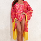 Bikini Two Piece Set Print Long Sleeved Blouse One Piece One Shoulder Swimsuit for Women Bella Mia
