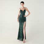 Bead Tube Sequin Spaghetti Strap High Slit Evening Dress Cross Tied Slim Fit Slimming Dinner Social Women Bella Mia