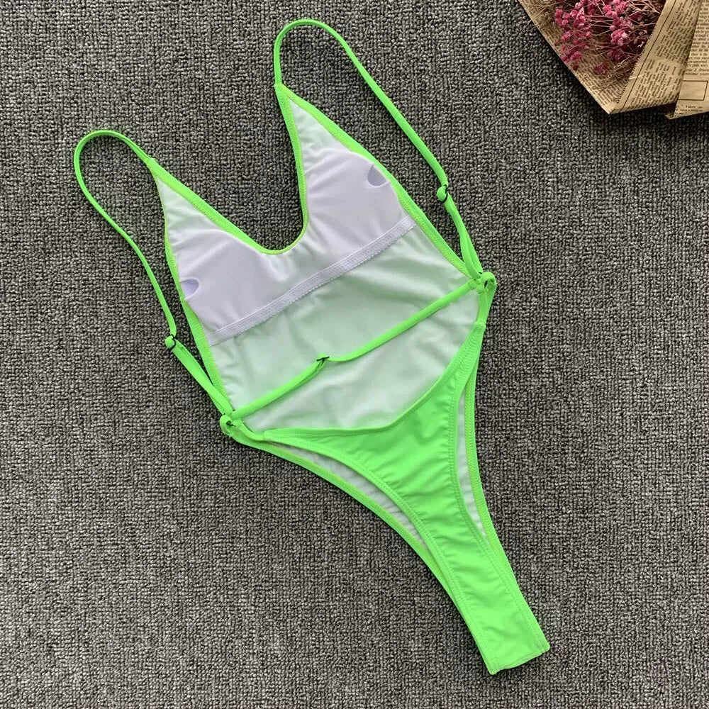 Fluorescent One-Piece Thong Swimsuit