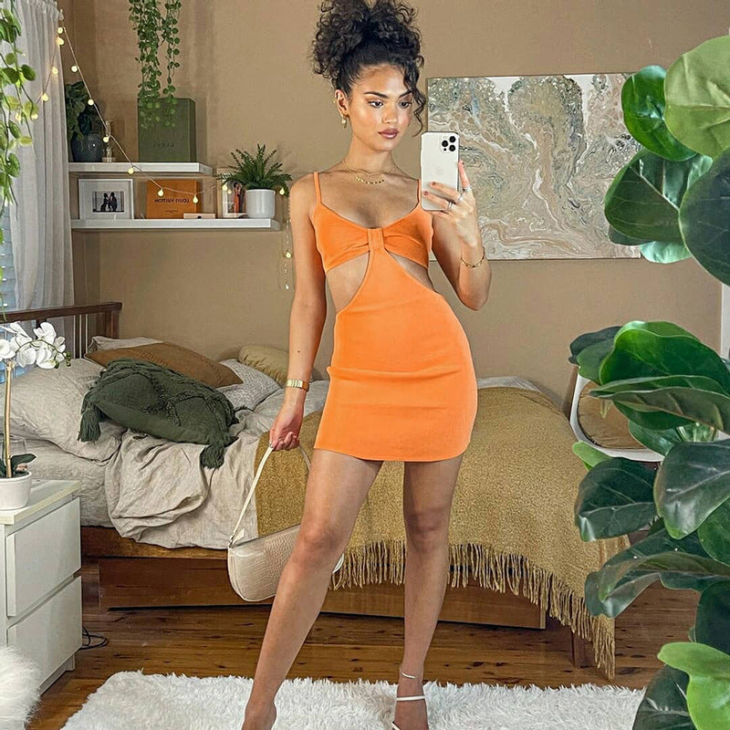 Women Clothing Spring Summer Solid Color Spaghetti Straps Corset Hollowed out Short Dress Bella Mia