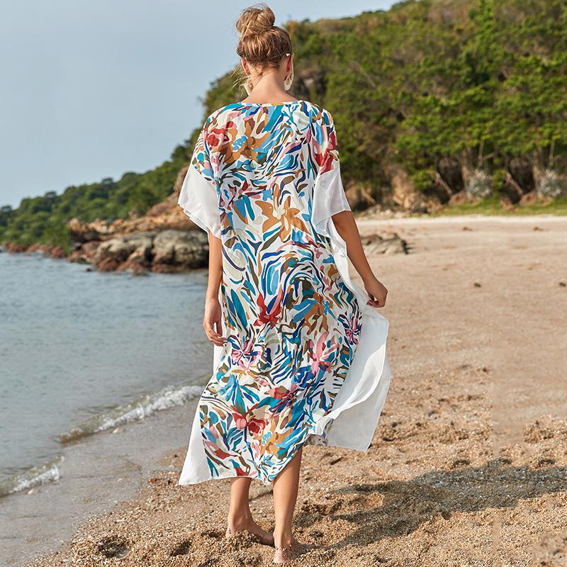 Wrinkle Solid Color Edge Robe Loose Dress Beach Sun Protection Clothing Swimsuit Bikini Cover Up Blouse Bella Mia