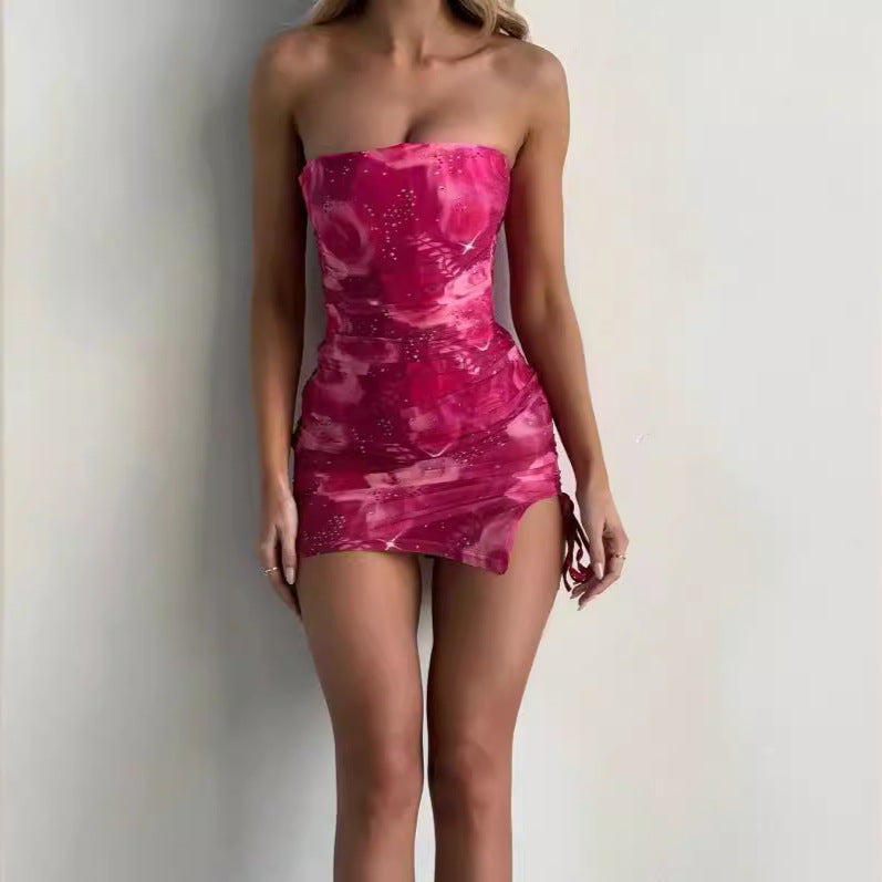 Summer Sexy Women Tube Top Printed Slim Hip Bag Split Short Dress Bella Mia