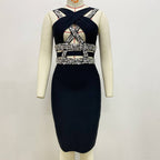 Sexy Cross Hollow Out Cutout Handmade Rhinestone Bandage One Piece Dress Party Gathering Dress Bella Mia