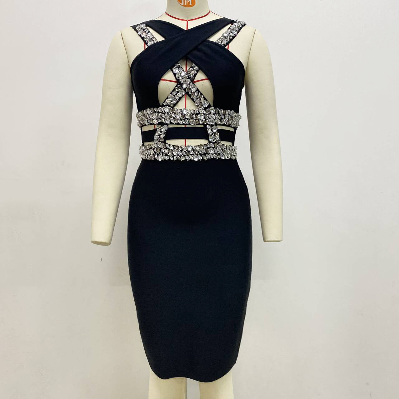 Sexy Cross Hollow Out Cutout Handmade Rhinestone Bandage One Piece Dress Party Gathering Dress Bella Mia