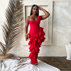 Summer Solid Color Sling Irregular Asymmetric Ruffled Ladies Dress Sexy Women Clothing Bella Mia