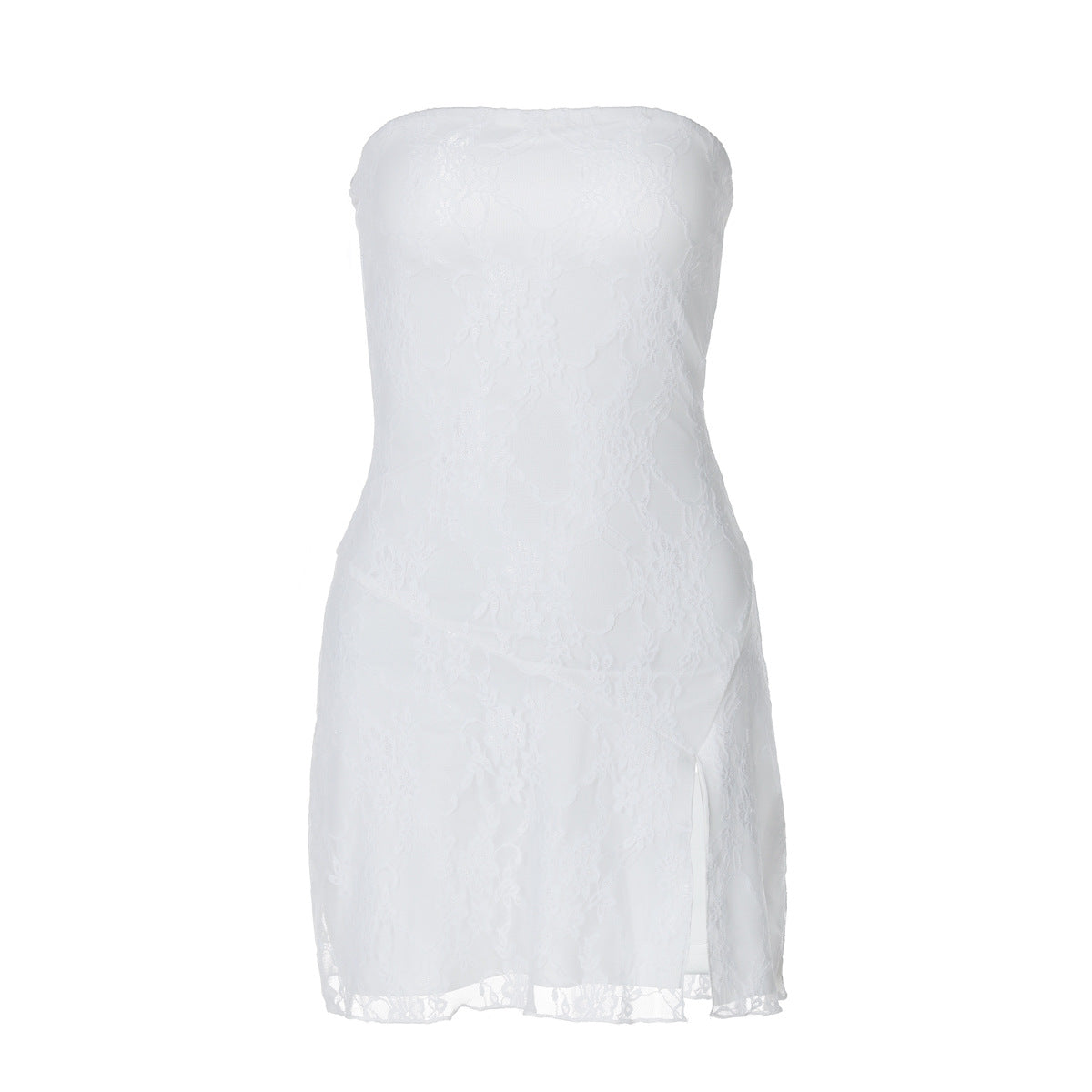 Women Tube Top Stitching Lace Slim Sexy Slit Short Dress Bella Mia