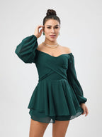 Popular Dress Culottes Autumn Sheinv Collar Lantern Long Sleeve Lace Up Casual Chiffon Dress Bella Mia