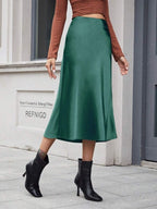 High Waist Satin Skirt Autumn Winter Women Midi Skirt Zipper Satin Skirt Bella Mia