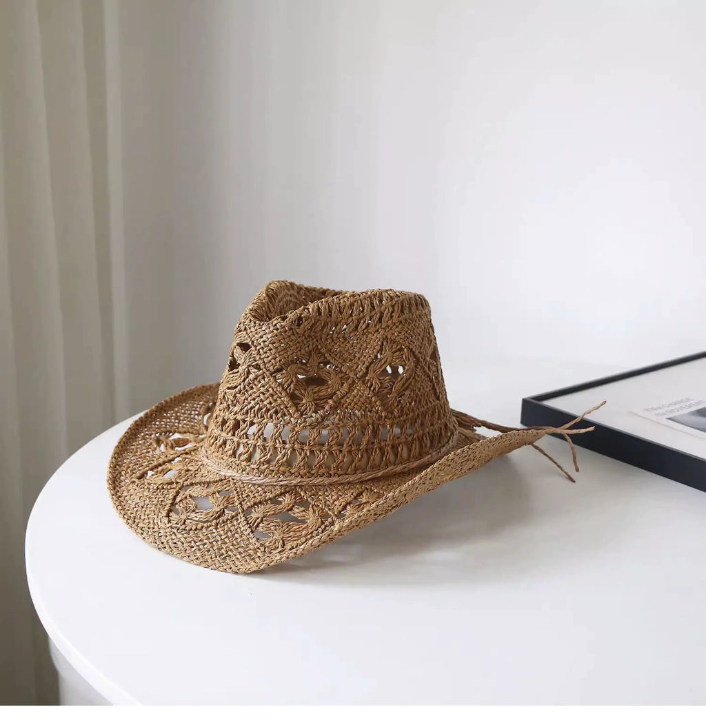 New Arrival Hand-Woven Straw Hat Cut Out Summer Sun Protection for Men and Women Sun Hat Western Cowboy Hat Outdoor All-Matching Hat
