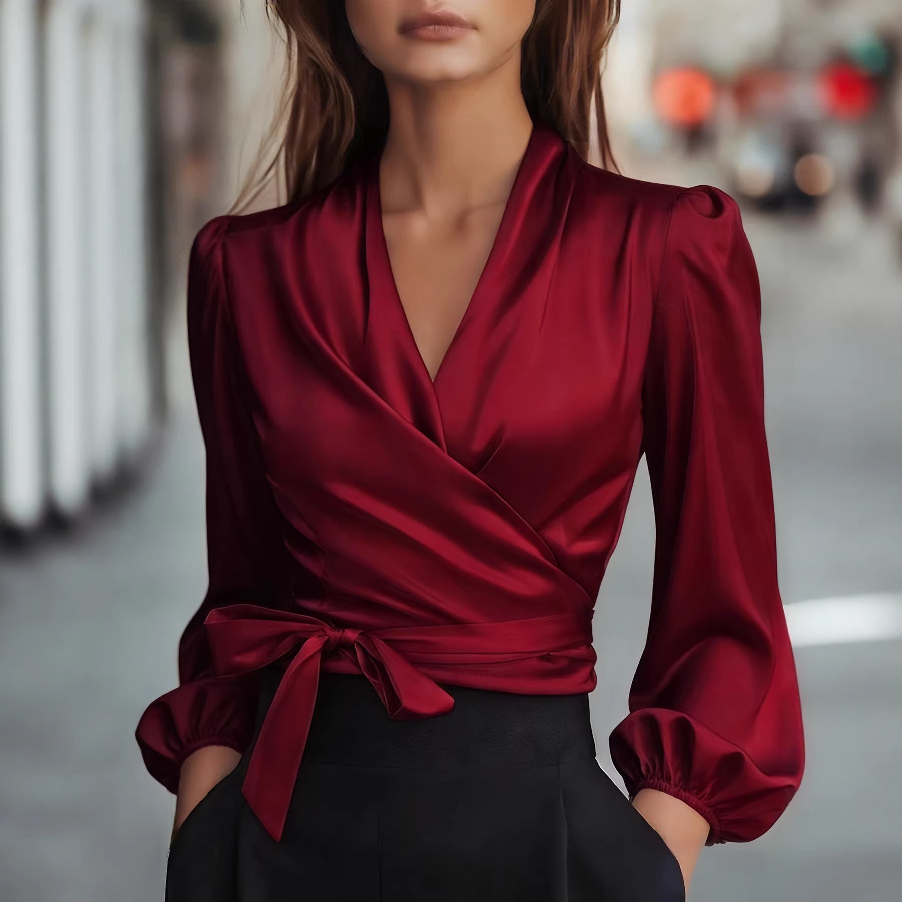 Women Clothing Spring Summer Elegant Satin Blouse for Commuting Shirt Bella Mia