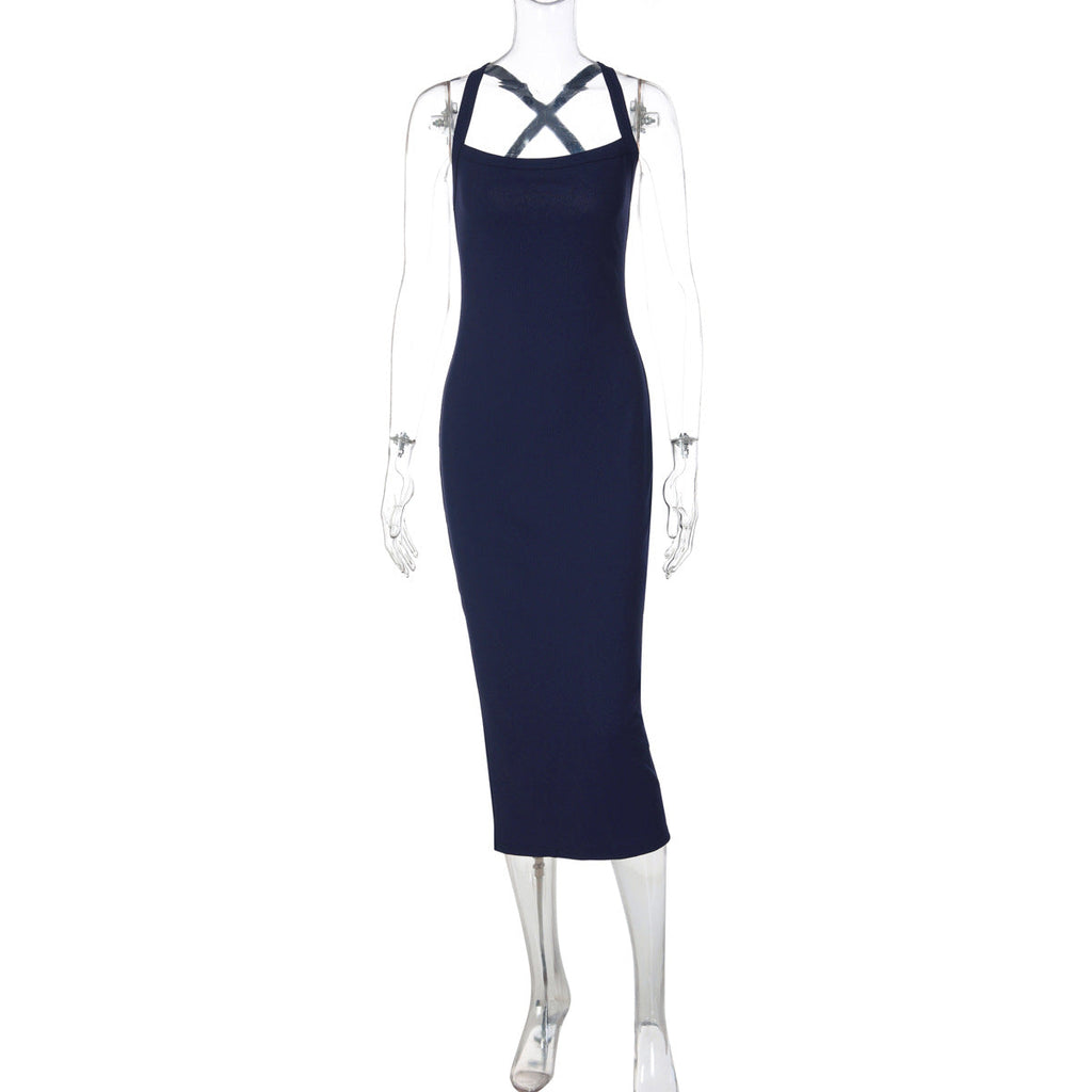 Niche Sexy Halterneck with Suspenders French Dress Women Backless Slim Fit Figure Flattering Hip Dress Bella Mia