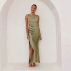 Women Clothing Summer Solid Color Sleeveless Tube Top Maxi Dress Sexy Slim Fit Backless Slit Dress Bella Mia