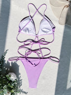 Bikini Double One Piece Swimsuit Sexy Bikini Swimming Suit Women Cross Swimsuit Solid Color Bikini Bella Mia
