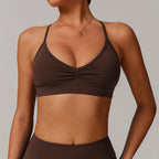 Sollinarry V neck Yoga Bra Cross Back Slimming Pleated Underwear Running Sports Workout Bra Bella Mia
