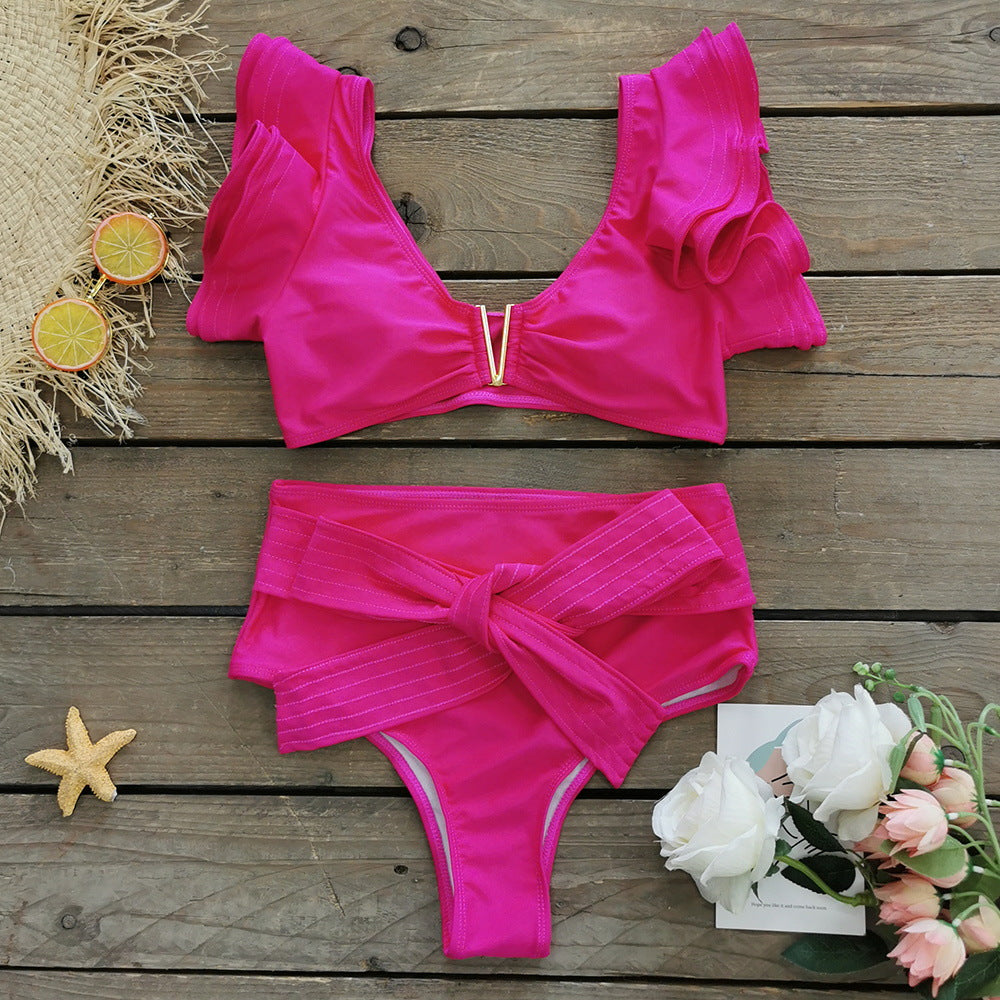 Solid Color Split Swimsuit Women Heavy Industry Line Flounced Sexy Bikini Swimsuit Bella Mia