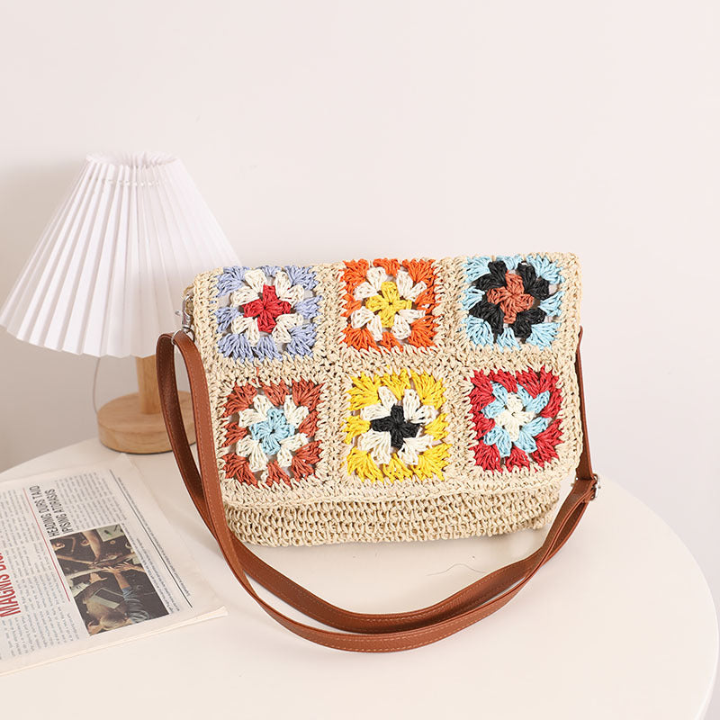 Sources Grandma Plaid Crossbody Straw Bag Contrast Color One Shoulder Straw Bag Woven Bag Women Beach Bag Bella Mia