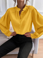 Women Shirt Autumn Elegant Solid Color Collared Long Sleeve Single Row Button Loose Women Top Bella Mia