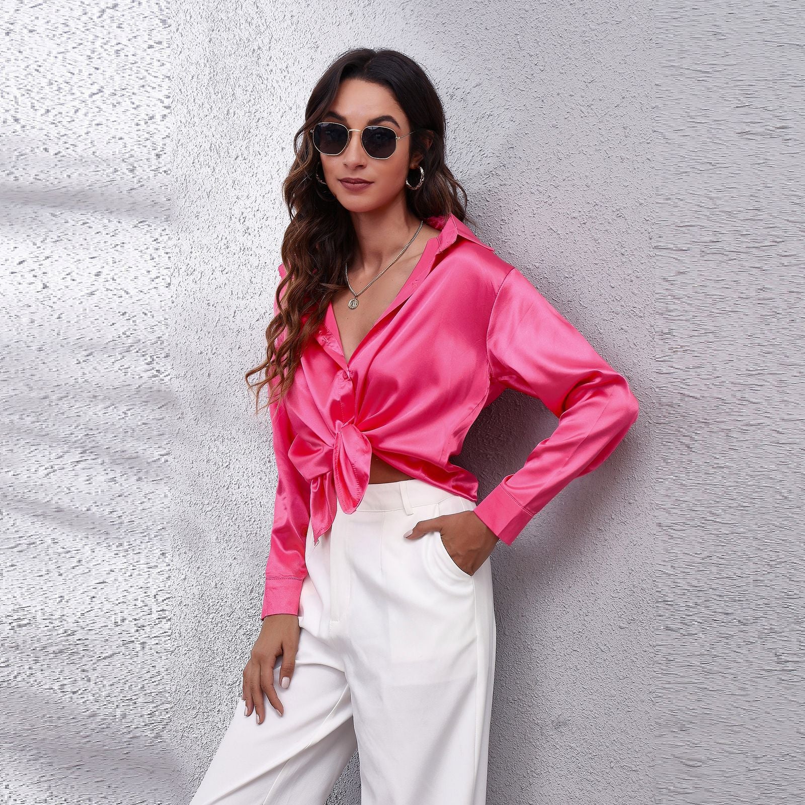 Satin Shirt Women Satin Artificial Silk Long Sleeve Shirt Bella Mia