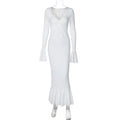 Women Clothing Winter V neck Long Sleeve Ruffled Slim Fit Hip Dress Bella Mia