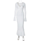Women Clothing Winter V neck Long Sleeve Ruffled Slim Fit Hip Dress Bella Mia