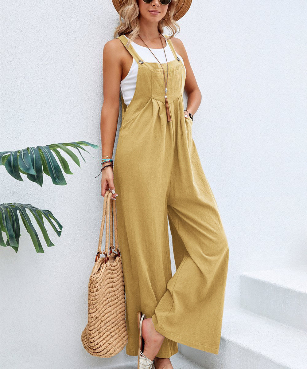 Women Clothing Popular Solid Color Casual Suspender Trousers Bella Mia