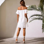 Women Clothing White Off The Shoulder Clothes Eyelet Embroidery No Belt Dress Bella Mia