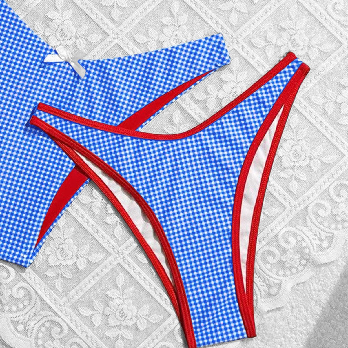 Summer Sweet Bow Floral Plaid Women Split Vacation Swimsuit Bikini Bella Mia