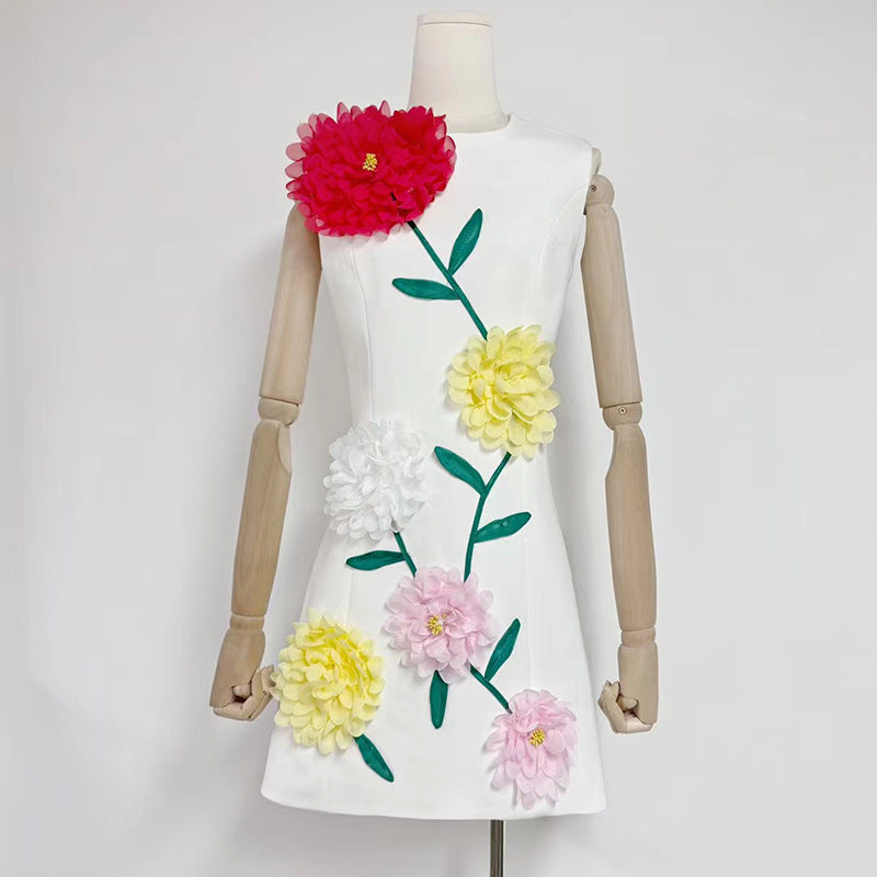 Personalized Minority Chic Short Dress Autumn Patchwork Three Dimensional Floral Design Slim Fit Slimming Dress Women Bella Mia