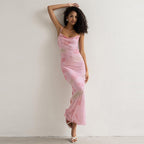 Women Clothing Summer Sexy Sweet Spicy off Neck Mesh Floral Print Long Sling Dress Bella Mia