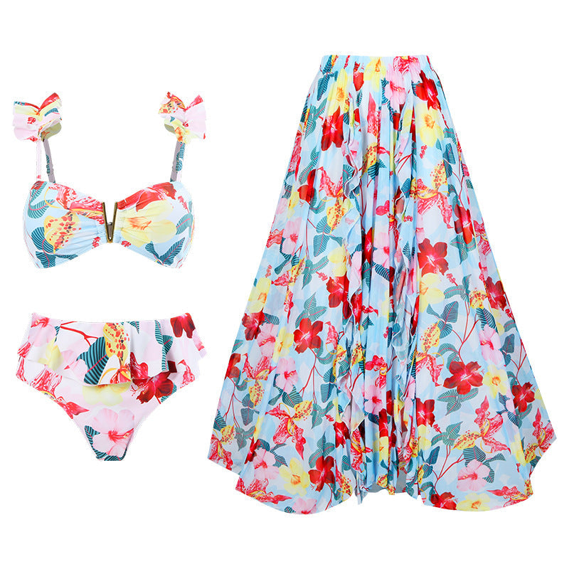 Split Conservative Swimsuit Printing V Iron Mesh Wrap Skirt Set Swimsuit Bella Mia